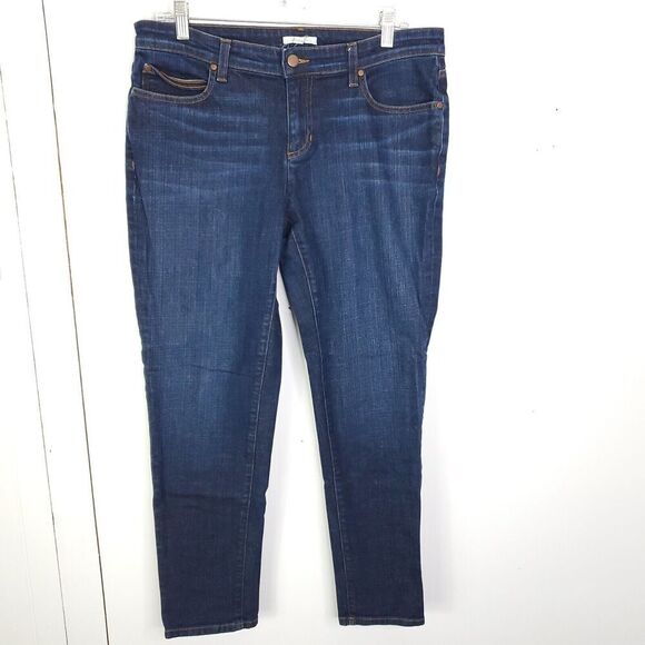 Eileen Fisher Jeans Womens 10 Skinny Fit Modest Mid Rise Dark Wash Whiskering - Picture 1 of 8
